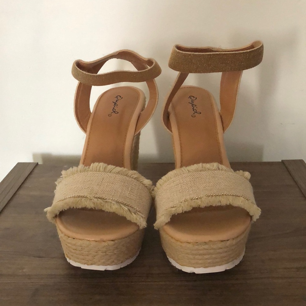 Espadrille Wedges with Gold ankle strap accent